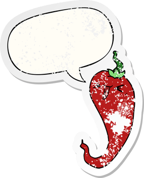 cartoon hot chili pepper with speech bubble distressed distressed old sticker png