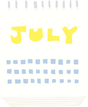 flat color illustration of calendar showing month of July png