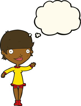 cartoon waving woman with thought bubble png