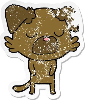 distressed sticker of a cartoon dog png