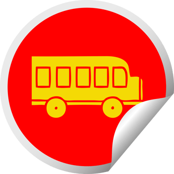 circular peeling sticker cartoon of a school bus png