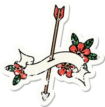 worn old sticker with banner of an arrow png