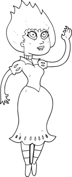 hand drawn black and white cartoon vampire girl waving png