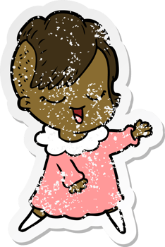distressed sticker of a happy cartoon girl png
