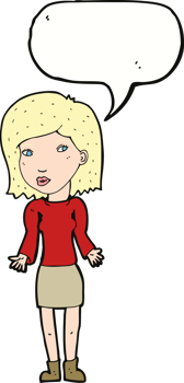 cartoon woman shrugging shoulders with speech bubble png