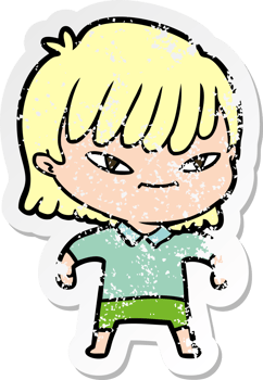 distressed sticker of a cartoon woman png