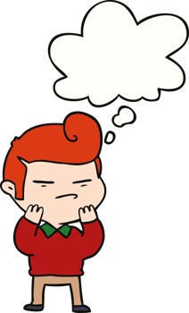 cartoon cool guy with fashion hair cut with thought bubble png