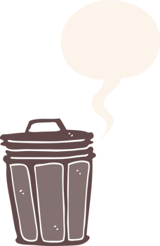 cartoon trash can with speech bubble in retro style png