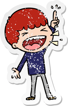 distressed sticker of a cartoon laughing man png