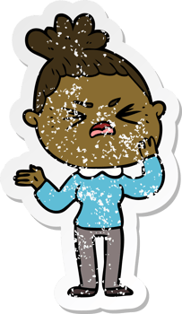 distressed sticker of a cartoon angry woman png