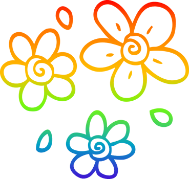 rainbow gradient line drawing of a cartoon flowers png