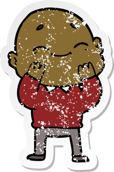 distressed sticker of a happy cartoon bald man png
