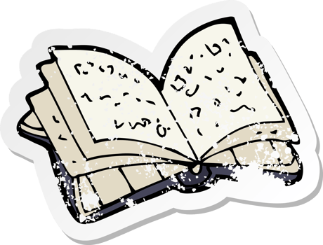 retro distressed sticker of a cartoon open book drawing png