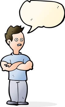 cartoon man with crossed arms with speech bubble png