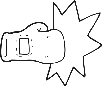 hand drawn black and white cartoon boxing glove png