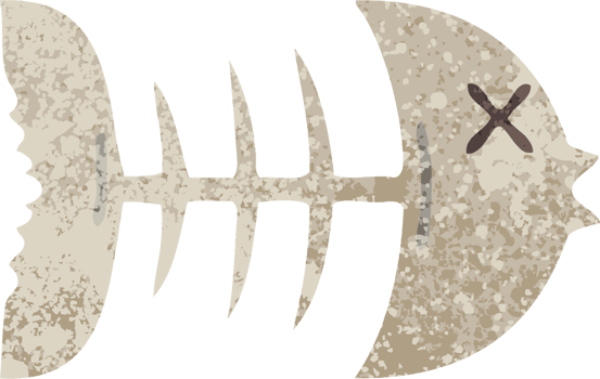 retro illustration style quirky cartoon dead fish bone png