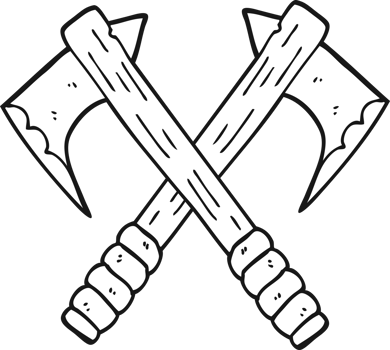 hand drawn black and white cartoon axes png