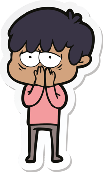 sticker of a cartoon exhausted boy png