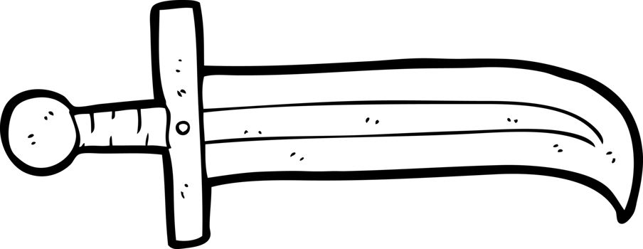 hand drawn black and white cartoon sword png