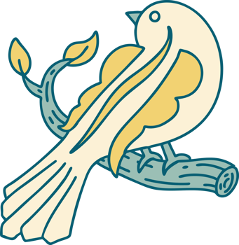 iconic tattoo style image of a bird on a branch png