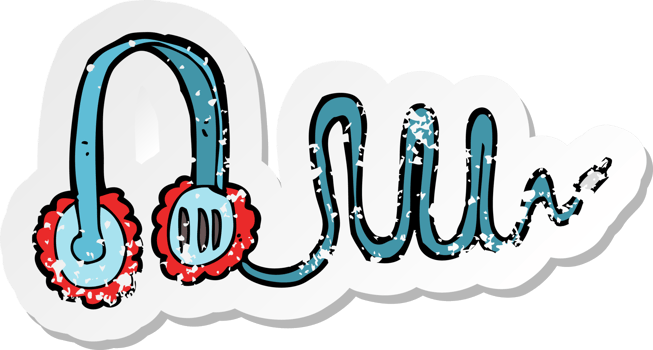 retro distressed sticker of a cartoon headphones png