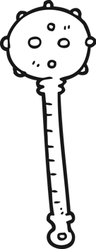 hand drawn black and white cartoon medieval mace png