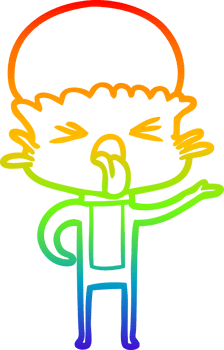 rainbow gradient line drawing of a disgusted cartoon alien png