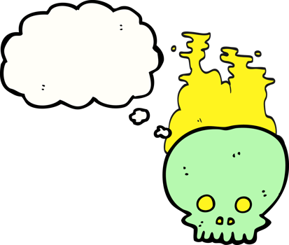 hand drawn thought bubble cartoon steaming skull png