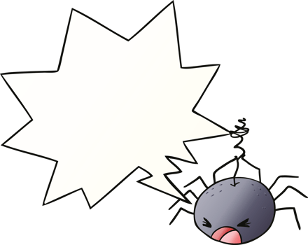 cartoon halloween spider with speech bubble in smooth gradient style png
