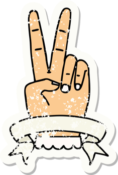 Retro Tattoo Style peace two finger hand gesture with banner png