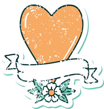iconic distressed sticker tattoo style image of a heart and banner png