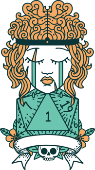 Retro Tattoo Style crying human barbarian with natural one roll png