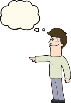 cartoon man pointing with thought bubble png