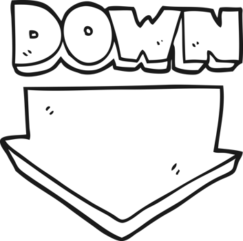 hand drawn black and white cartoon down arrow symbol png