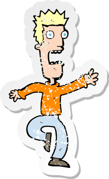 retro distressed sticker of a cartoon shrieking man drawing png