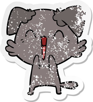 distressed sticker of a happy little dog cartoon png