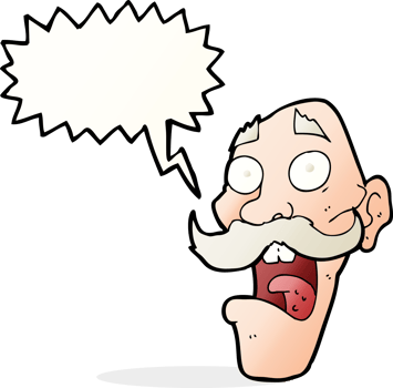 cartoon frightened old man with speech bubble png