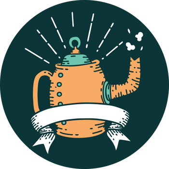 icon of a tattoo style old coffee pot steaming png
