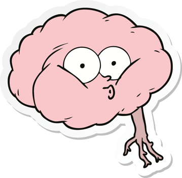 sticker of a cartoon impressed brain png
