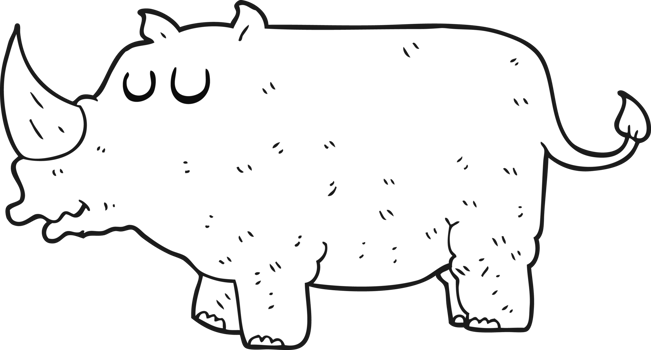 hand drawn black and white cartoon rhino png