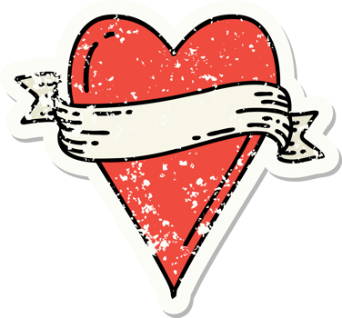 distressed sticker tattoo in traditional style of a heart and banner png
