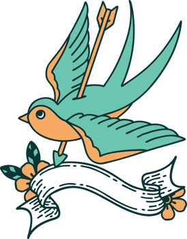 traditional tattoo with banner of a swallow png