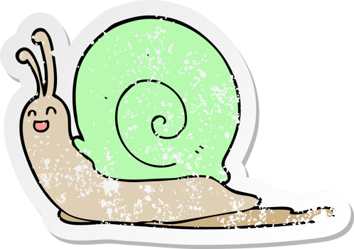 distressed sticker of a cartoon snail png