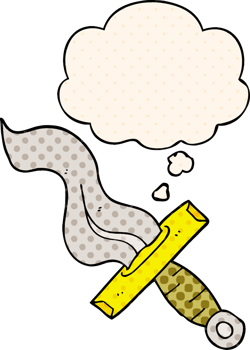 cartoon dagger with thought bubble in comic book style png
