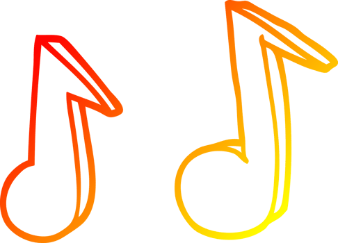warm gradient line drawing of a cartoon musical notes png