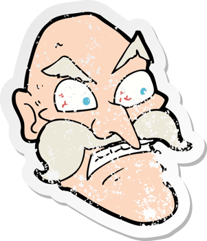 retro distressed sticker of a cartoon angry old man drawing png