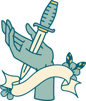 traditional tattoo with banner of a dagger in the hand png