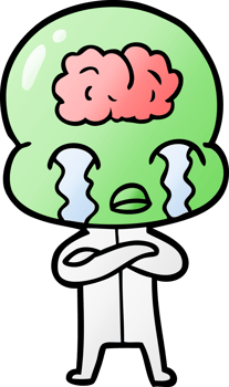 cartoon big brain alien crying png