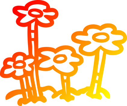 warm gradient line drawing of a Cartoon flowers png