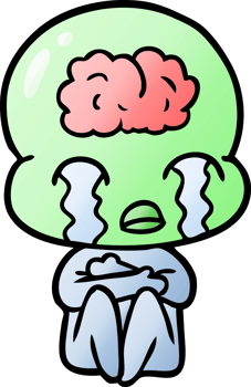 cartoon big brain alien crying png